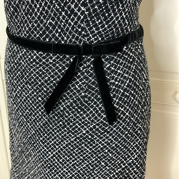 HELENA Women’s Tweed Houndstooth Sheath Dress With Velvet Bow Belt - Picture 4 of 13